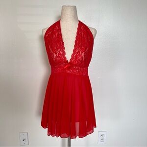 HOT Red lace babydoll lingerie dress with bow detail // size M